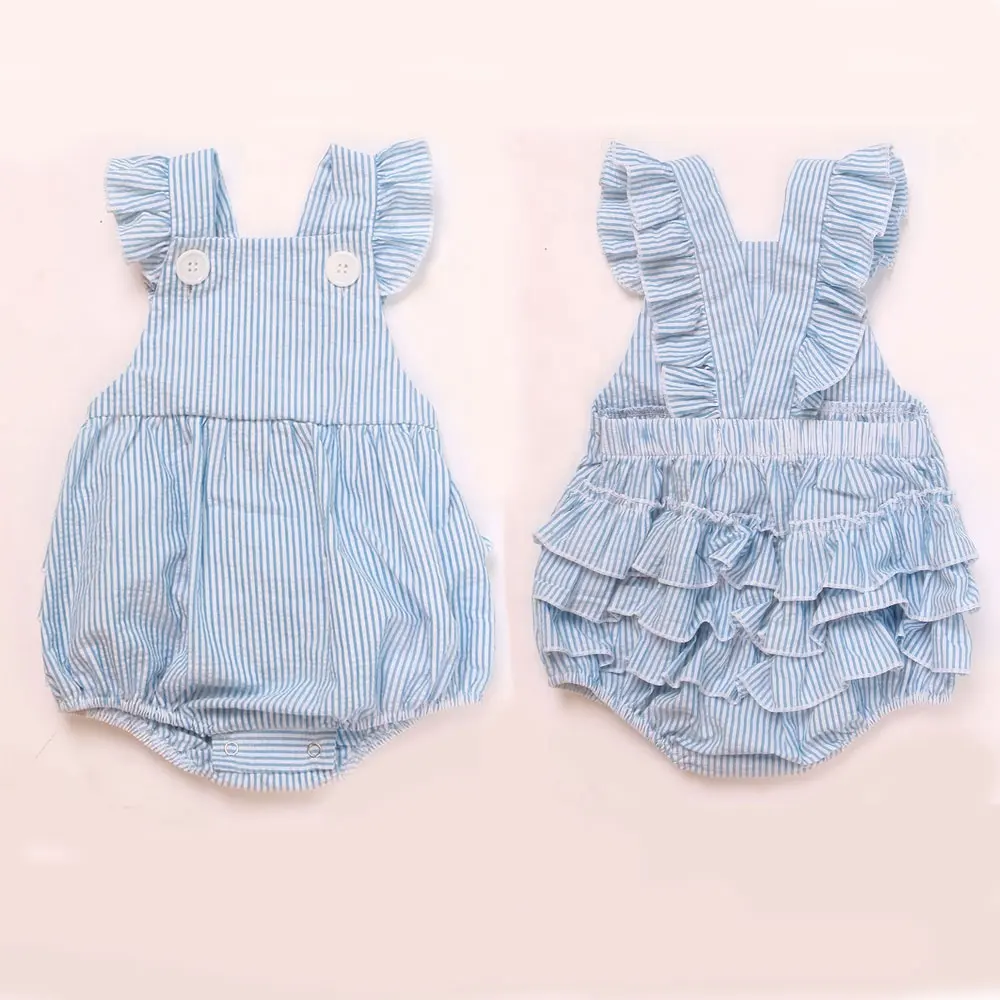 2023 summer baby girls kids clothing newborn infant baby clothes 100 cotton seersucker ruffled fashion cute bubble romper