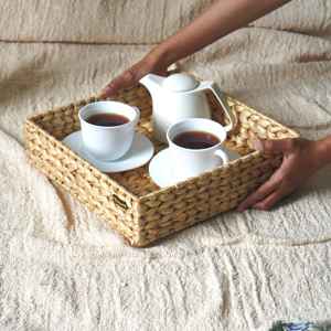 Cesta Ecológica de Jacinto de Agua Amarillo Natural, Cesto de Almacenamiento Rectangular Hecho a Mano, Caja Tejida Sostenible para Armario - Product Image 3