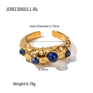 Azure Allure: 18K PVD Gold Plated Stainless Steel Lapis Lazuli <b>Ring</b> Collection for Women | Waterproof, Hypoallergenic & Durable - Product Image 6