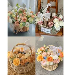 Wholesale Hand-woven Flower Baskets With Handle Storage Baskets Decorated Fruit Gift Basket