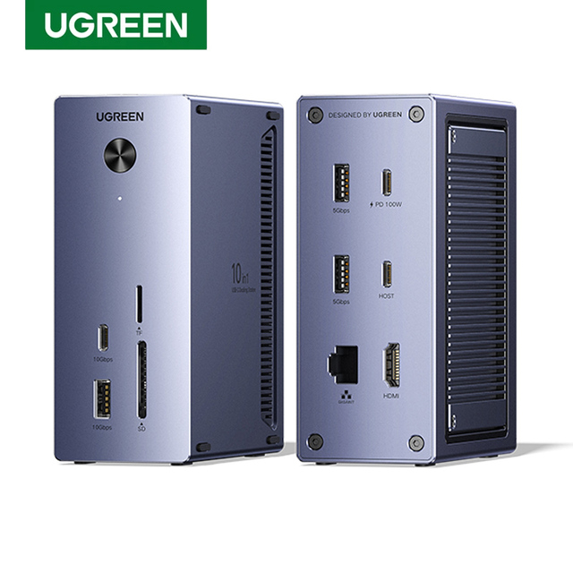 UGREEN USB Docking Station 10 in 1 M.2 NVMe SSD Case 10Gbps USB-C HUB 4K60Hz HD-MI PD100W RJ45 for Laptop MacBook HP Lenovo Dell