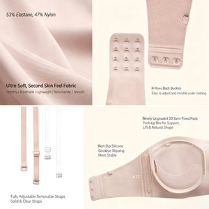 Reggiseno a <span class=keywords><strong>Fascia</strong></span> Senza Spalline in Silicone Effetto Gelatina, Antiscivolo, con <span class=keywords><strong>Fascia</strong></span> Larga, Senza Ferretto, Push-up, Senza Cuciture, per Abiti da Sposa e da Sera - Product Image 6
