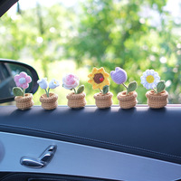 Mini Ornement de Plante en Pot Tournesol au Crochet Fait Main en Fil Décoratif pour Voiture, Console Centrale, Maison, Bureau, Cadeau