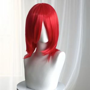 Perruque courte MapofBeauty de 16 pouces/40 cm avec frange latérale, en fibre haute température, bonnet ajustable, perruque superposée pour cosplay (rouge) - Product Image 3