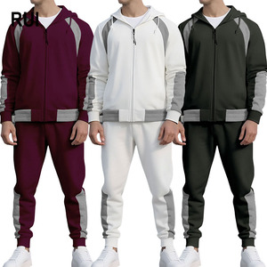 Ensemble de survêtement décontracté RUIQUWIN pour homme, respirant, grande taille, avec fermeture éclair, color block, à capuche, ample, doux, 2 pièces, pour le sport et le quotidien - Product Image 1