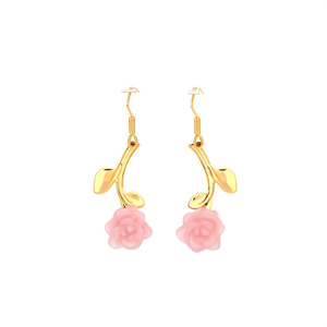 Boucles d'oreilles pendantes tendance en acier inoxydable 316L plaqué or PVD, motif rose rose, durables et résistantes - Product Image 2