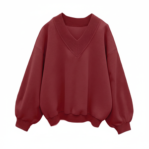 Sweat-shirt à capuche col en V oversize coupe ample en polaire douce avec logo imprimé sur le devant et appliqués, manches longues, confortable et décontracté pour femme, idéal pour l'hiver - Product Image 1