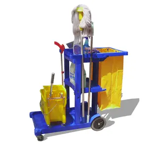 Commercial Hotel Supplies Folding Plastic Janitorial Trolley Housekeeping Multifunction Cleaning Carts