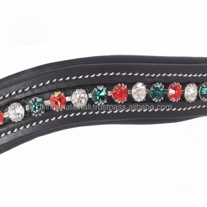 Cuir véritable noir ou marron vide canal cuir cheval sourcil bande pour bride avec cristaux colorés diamante bling toutes tailles - Product Image 1