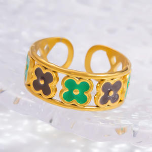 Fashion <b>Rings</b> Women's Open Design Colorful Enamel Gold Plated Party Jewelry Irregular Flower Pattern Stainless Steel <b>Ring</b> Set - Product Image 4