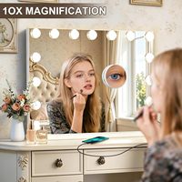 Miroir de maquillage rectangulaire à LED avec cadre métallique et ampoule dimmable Hollywood, grossissement 10x, pour chambre à coucher, table de maquillage, décoration
