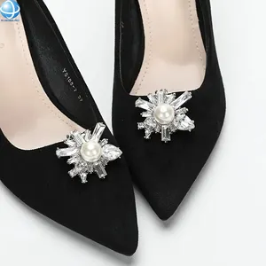 Hebilla de zapato de cristal con forma de sol creativa, Clip de zapato desmontable de perla grande para mujer, tacón alto, boda, zapato de novia, accesorios de joya