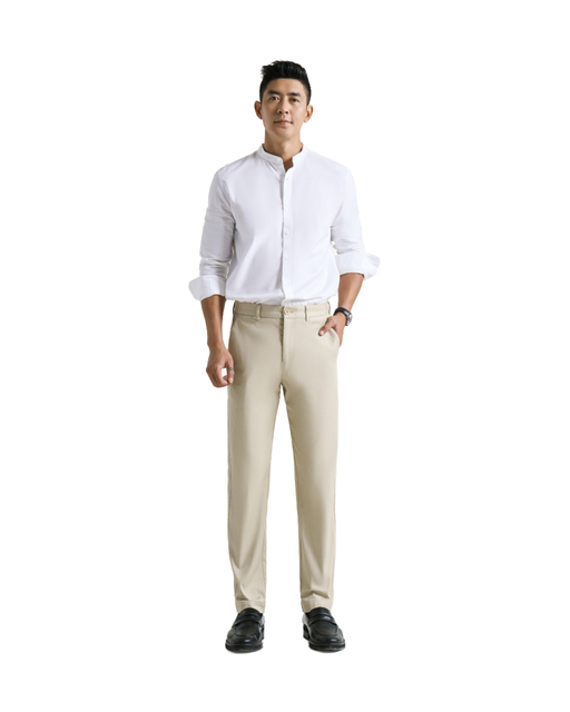 High Quality Men Khaki Slim Fit Formal Pants Mid Waist Zipper Fly for Wash Routine Vietnam Spandex Cotton Anti Pilling