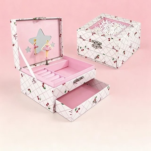 Carillon <span class=keywords><strong>in</strong></span> carta quadrato ecologico con manovella, design a ciliegio di lusso, con cassetto portaoggetti e spazio per gioielli, personalizzabile - Product Image 2