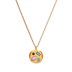 Collar geométrico de alta calidad de 12 meses, colgante impermeable de oro de acero inoxidable, collar de circón colorido con gema - Product Image 5