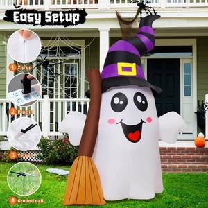 Décorations d'Halloween personnalisées de 1,9 m : Fantôme mignon tenant une balai, pour intérieur/extérieur, avec lumières LED intégrées pour jardin et pelouse - Product Image 3