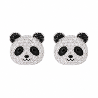 KAVNAR Boucles d'oreilles Panda personnalisées en Cristal Zircon Email, Laiton Plaqué Or Blanc avec Tige Argent 925 Fabricant Bi