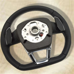 พวงมาลัยสำหรับรถ <span class=keywords><strong>Audi</strong></span> Q5 Fy Q7 4เมตร, พวงมาลัยพื้นแบนแบบมีรูพรุนทำจากหนังสีดำ Q8พร้อมแป้นพายและกระดุมอุปกรณ์เสริมสำหรับรถยนต์ - Product Image 5