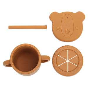 Vaso de silicona para niños de 250 ml, vaso para beber directamente con pajita para alimentar al bebé, estilo moderno. - Product Image 5