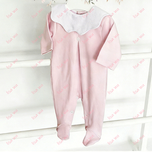 Combinaison bébé en coton de <span class=keywords><strong>luxe</strong></span> à col festonné monogrammé, barboteuse à manches longues, <span class=keywords><strong>pyjama</strong></span> et tenue de sortie de maternité - Product Image 5