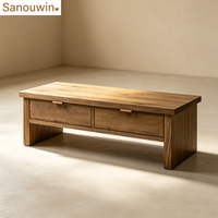 Table basse rectangulaire rustique en chêne avec tiroirs, table de rangement minimaliste en bois massif pour salon résidentiel