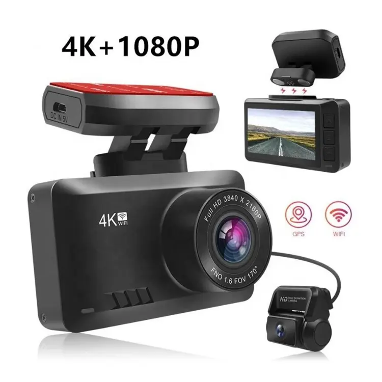 Base magnetica Car DVR Camera GPS 4K Dashcam anteriore e posteriore doppia fotocamera 4K Wifi Wireless Dash Cam Novatek