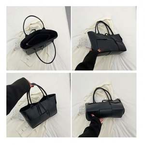 Urban Minimalist PU Leather Tote <b>Bag</b> with Stitching <b>Patchwork</b> Details Dual Straps and Phone Pocket - Product Image 5