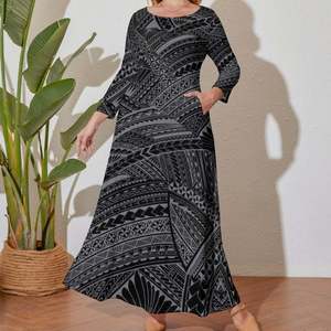 Impresión bajo demanda Factory Outlet Polinesia Samoa Tribal Impreso Vestido de manga larga Vestidos casuales elegantes Primavera Mujeres Vestido de fiesta - Product Image 2