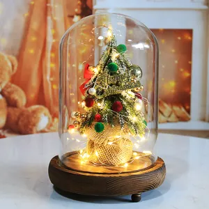 Yeni gelenler glitter noel ağacı led ışık cam kubbe ile ahşap taban ev masa noel dekoratif veya çocuk hediyeler için