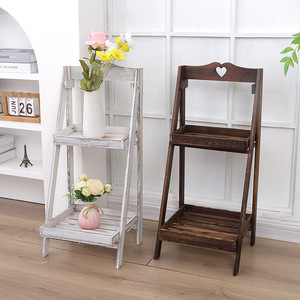 Retro Wooden Folding <b>Shelf</b> 2 Tier Brown And White Decorative Plant Stand Storage <b>Rack</b> For Home Interior - Product Image 3
