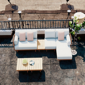 Modern Comfortable Outdoor <b>Garden</b> Courtyard Patio Teak <b>Corner</b> Set Aluminum Frame Waterproof Fabric Furniture for Wl-freeman - Product Image 5