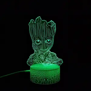 Luce notturna a LED 3D in acrilico, lampada USB creativa in legno, luci rotonde ovali incrinate, base per cambio colorata, commercio all'ingrosso