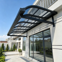 Auvent en polycarbonate courbé de type R en aluminium avec poutre principale, couverture de terrasse imperméable, gouttière intégrée, terrasse commerciale