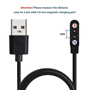 Câble de charge magnétique <span class=keywords><strong>USB</strong></span> 2 broches 4 mm pour montre connectée, en cuivre pur, 60 cm, noir, charge rapide, universel - Product Image 1