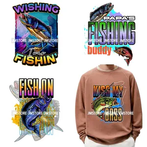 Happy Fishing cotes Рыбак выходные катушка для проститутки Крутой Папа Отец Утюг на DTF переводные наклейки готовы нажать для футболок - Product Image 1