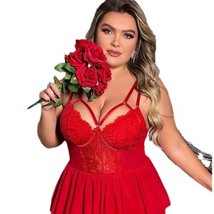 Yicheng – Nuisette Babydoll <span class=keywords><strong>Grande</strong></span> <span class=keywords><strong>Taille</strong></span> pour Femme, Lingerie Sexy en Dentelle Florale avec <span class=keywords><strong>Porte</strong></span>-Jarretelles, Séduisante et Très <span class=keywords><strong>Grande</strong></span> <span class=keywords><strong>Taille</strong></span> - Product Image 5