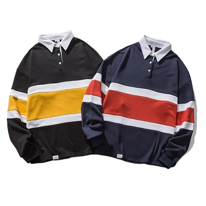 Long sleeves 100% cotton polo rugby jersey shirt customized stripe