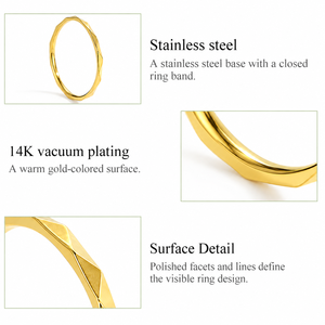 Anillo de acero inoxidable con finas facetas y chapado al vacío de 14K - Product Image 2