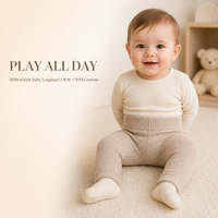 Leggings tricotés pour bébé, côtelés, beige avoine chiné, avec large ceinture côtelée et revers repliés, pantalon nouveau-né, OEM ODM personnalisé