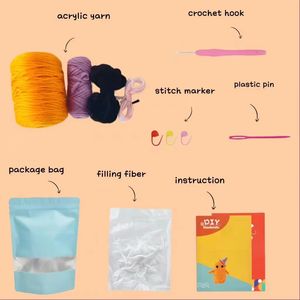 Décoration d'Halloween mignonne en forme de fantôme de couleur orange avec chapeau tissé violet, kit de poupée en crochet DIY en fil à tricoter - Product Image 6