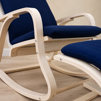 Ensemble Fauteuil à Bascule et Repose-Pieds Moderne Bleu Marine avec Revêtement Doux et Base Courbe en Bois pour Ameublement Domestique – Vente en Gros