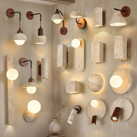 Appliques murales LED Wabi-sabi Stone Moon Shade pour chambre à coucher, modernes, nouvelles, rondes, en travertin jaune