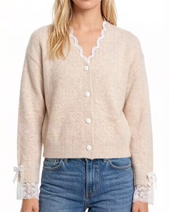 Cardigan <span class=keywords><strong>in</strong></span> <span class=keywords><strong>Maglia</strong></span> da Donna Personalizzato di Alta Qualità <span class=keywords><strong>con</strong></span> Scollo a V e <span class=keywords><strong>Bordo</strong></span> <span class=keywords><strong>in</strong></span> <span class=keywords><strong>Pizzo</strong></span>, Monopetto - Product Image 1