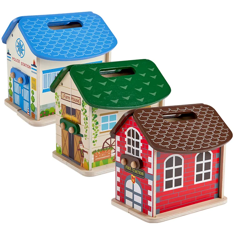 Hot Sale Scenery Crianças Pretend Play Carry Educacional Crianças Fantoche Brinquedos Portátil Casa De Boneca De Madeira Play Doll House Set