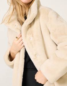 Abrigo Grueso de Lana y Mezcla de Piel de Zorro Blair con Cierre de un Solo Botón, Cálido, Antiarrugas y Esponjoso para Invierno - Product Image 2