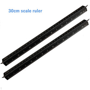 12 Inch /30cm L Black Triangle Shape Scale Ruler Different Scales Aluminium Customized Ruler For Office, Architect, Artist - Product Image 1