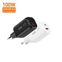 Vina Enchufe de Pared USB-C y USB-A de 100W GaN para Reino Unido con Enchufe Plegable para EE. UU., Aprobado por AVS PD 3.2, FCC, para Hogar, Oficina, Uso Mundial, para Honor