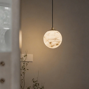 Lampe suspendue LED moderne minimaliste en marbre avec télécommande, CRI 90 élevé, lumière chaude pour chambre à coucher, salle à manger, comptoir de bar et bureau - Product Image 1