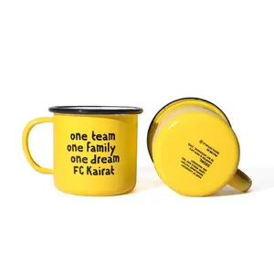 12oz 350ml Custom Logo Yellow Enamel Mugs Metal Enamelware Coffee Beer Travel Mug With Handle Enamel Mugs Cup