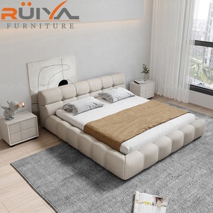 Ensemble <span class=keywords><strong>de</strong></span> <span class=keywords><strong>lit</strong></span> en cuir blanc rembourré <span class=keywords><strong>de</strong></span> luxe moderne, tête <span class=keywords><strong>de</strong></span> <span class=keywords><strong>lit</strong></span> en cuir blanc - Product Image 3